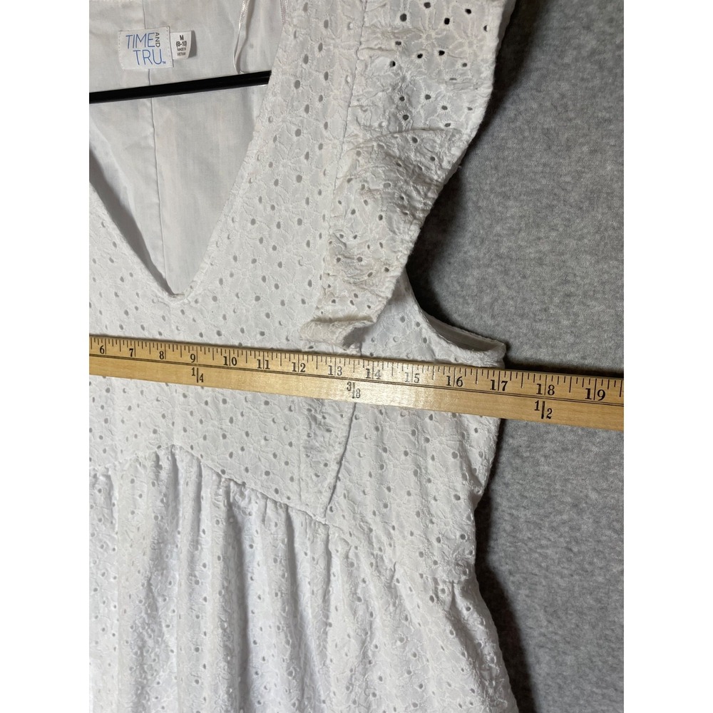 Time & Tru Eyelet Dress‎ Medium White Short Pockets Western Cottagecore Ruffle - Picture 11 of 12